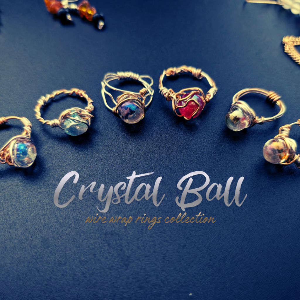 crystal ball wire wrap ring collection